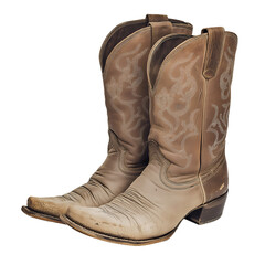 Very old cowboy boots isolated on transparent background