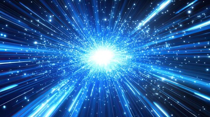 Blue light speed burst; cosmic background, digital art