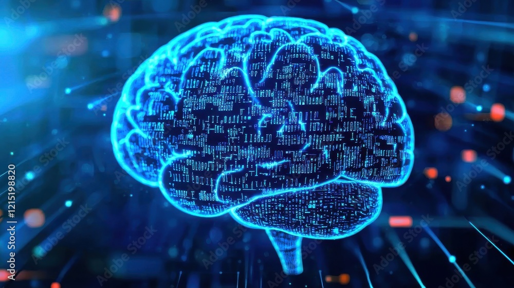 Aufkleber a futuristic digital representation of a brain, illuminated in blue, symbolizing technology, data pr