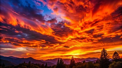 Fototapeta premium Panoramic Sunset Silhouette: Majestic Landscape at Golden Hour