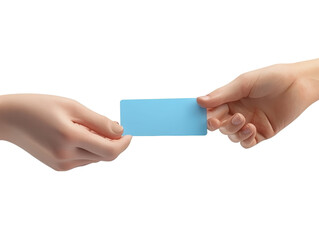 Isolated Hands Exchanging a Blue Card