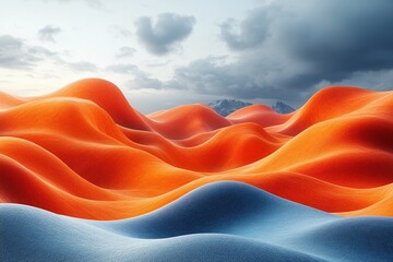 Fototapeta premium Colorful abstract landscape with smooth curves and soft textures under a cloudy sky
