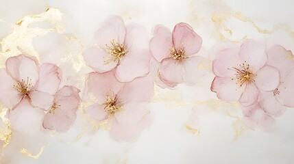 Delicate Watercolor Cherry Blossoms in Soft Pink with Golden Accents for Minimalist Wedding Designs