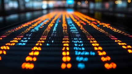 Illuminated digital stock ticker display.