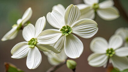 Obraz premium White Dogwood flowers, showcasing their simple yet elegant four-petaled blooms