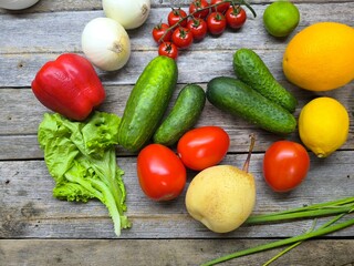 Food background with assortment of fresh organic vegetables