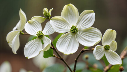 Obraz premium White Dogwood flowers, showcasing their simple yet elegant four-petaled blooms