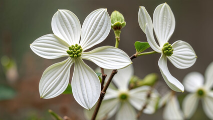 Obraz premium White Dogwood flowers, showcasing their simple yet elegant four-petaled blooms