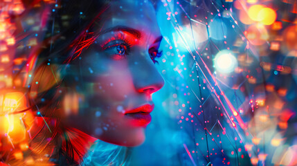 Fototapeta premium Enchanting woman in a world of sparkling lights