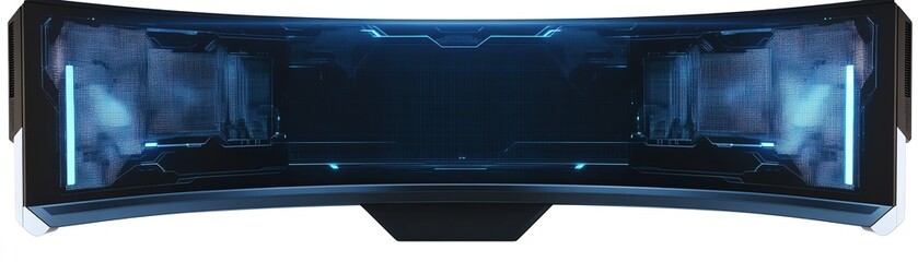 Futuristic digital screen interface with blue lighting effects, showcasing advanced technology in a modern design.