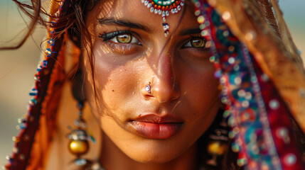 Enigmatic gaze: traditional adorned beauty