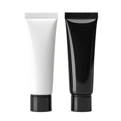 Black and white cosmetic tubes with minimalist design on white or transparent background