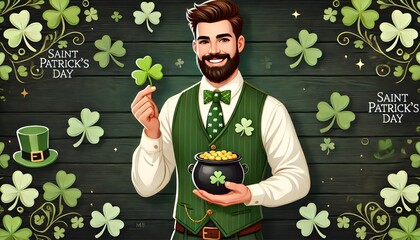 Festive Saint Patrick's Day Man with Green Beer and Leprechaun Hat