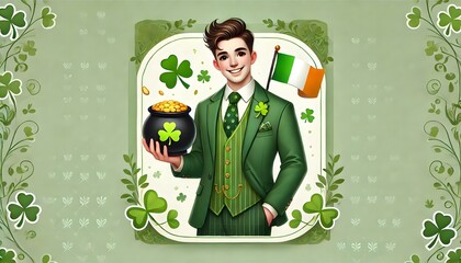 Festive Saint Patrick's Day Man with Green Beer and Leprechaun Hat