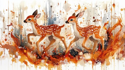Twin Fawns in Autumn
