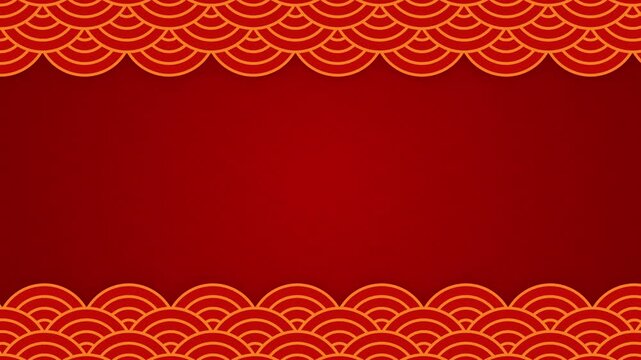 Red asian chinese new year celebration frame background, empty abstract Japanese cloud wave art design backdrop, traditional asian minimal circle lunar festival holiday loop animation