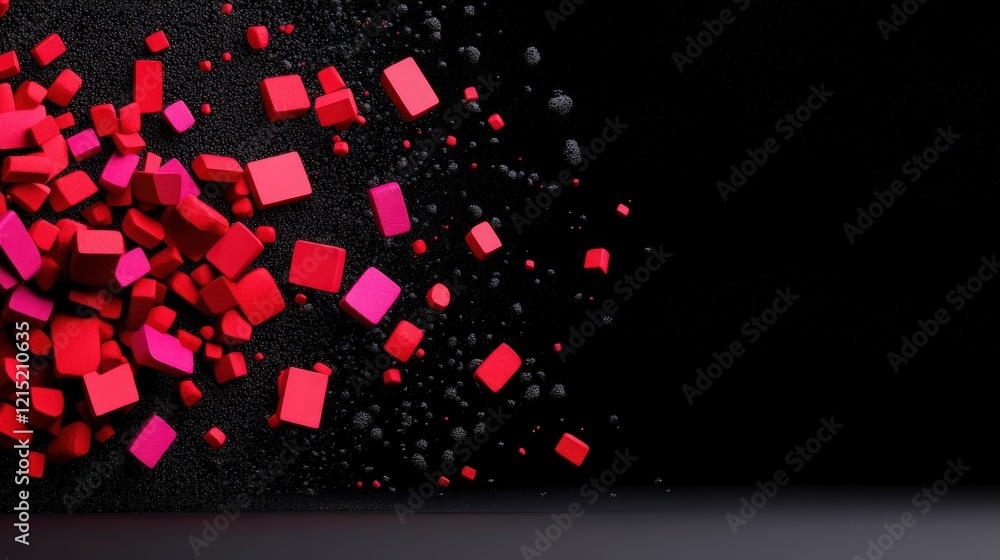 Aufkleber red exploding cubes abstract: an abstract digital art piece featuring a dynamic explosion of red and