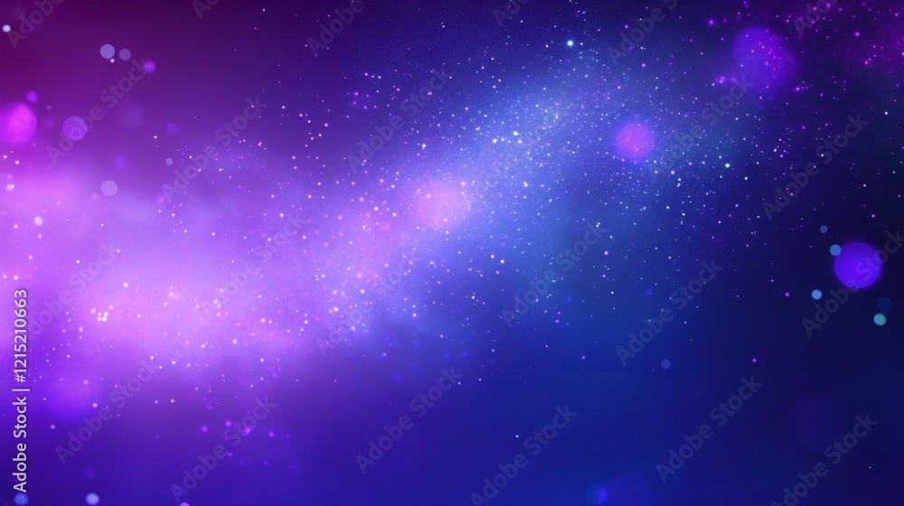 Poster abstract background with glittering particles and bokeh lights creating a magical nebula effect