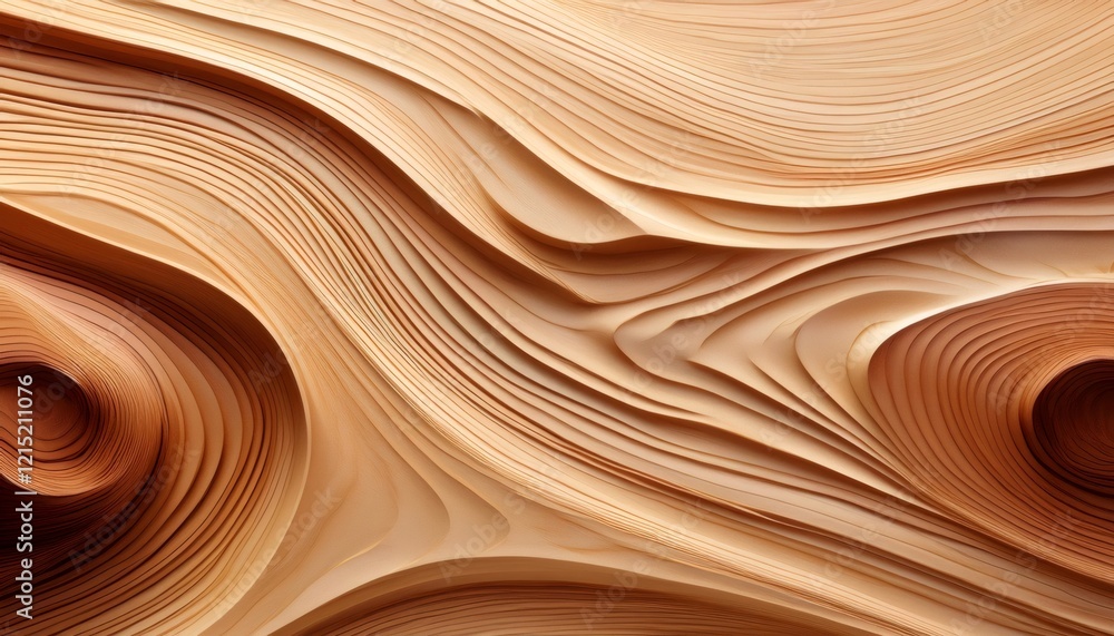 Poster wooden surface with a mesmerizing pattern of waves and concentric circles, creating a visually appea