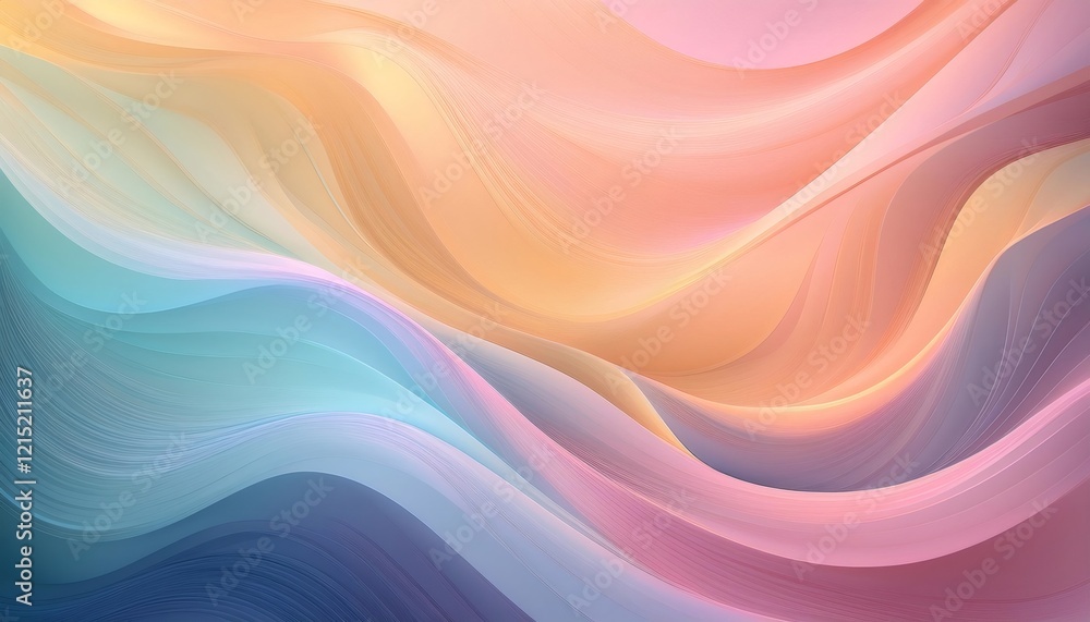 Poster pastel waves softly curving, intertwining with fluid movement, generating ethereal gradient backgrou