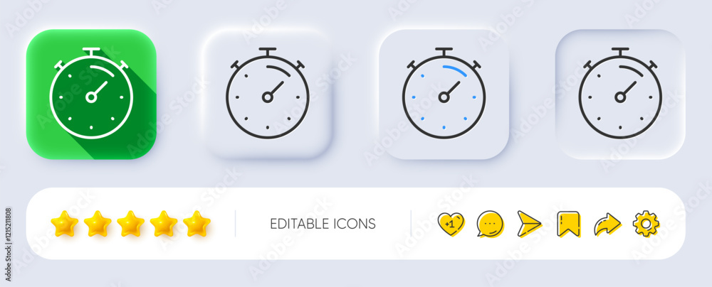 Poster timer line icon. neumorphic, flat shadow, 3d buttons. stopwatch time sign. countdown clock symbol. l