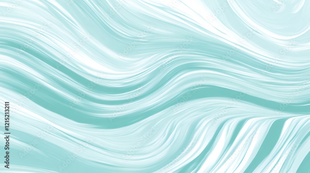 Poster flowing light blue and white wavy lines creating serene abstract background with soft, elegant movem