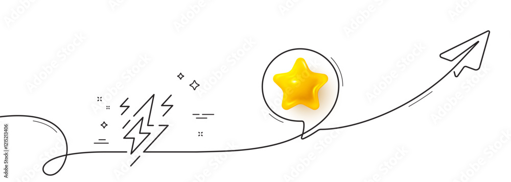 Poster lightning bolt line icon. continuous line with share plane. flash electric energy sign. power symbol