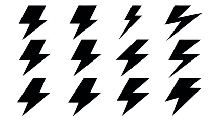 Set of Black Lightning Bolt silhouette Icons