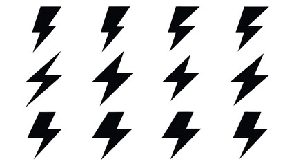 Set of Black Lightning Bolt silhouette Icons