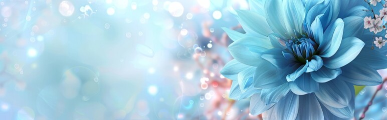 Blue beautiful flower on a beautiful toned blurred background, border. Delicate floral background, selective soft focus.