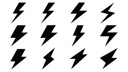 Set of Black Lightning Bolt silhouette Icons