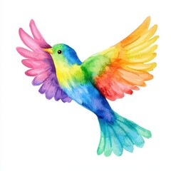 Fototapeta premium Colorful watercolor bird in flight nature scene illustrative art outdoor artistic expression, isolated on white background