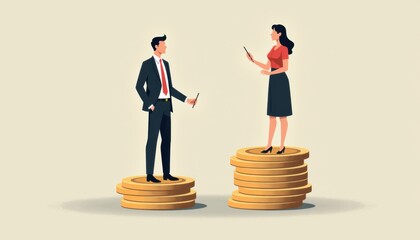 Conceptual illustration of income inequality with uneven coin stacks