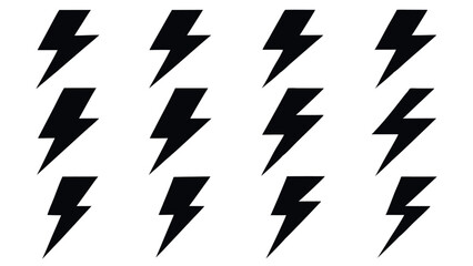 Set of Black Lightning Bolt silhouette Icons