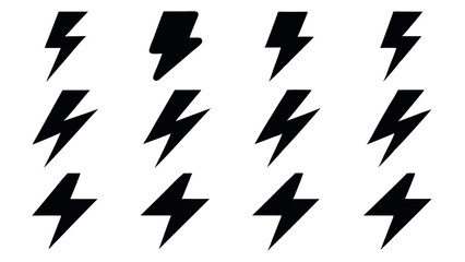 Set of Black Lightning Bolt silhouette Icons
