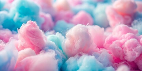 Fototapeta premium Pink Fluffy Cotton Candy Background: Sweet Abstract Dessert Texture, Soft Pastel Colors, Blurred Candy Floss