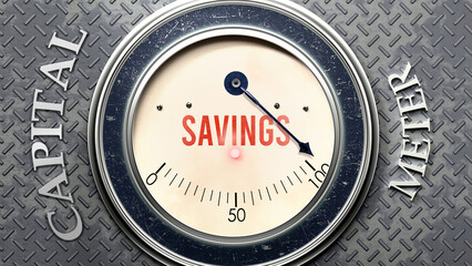 Savings and Capital that is hitting a full scale, showing a very high level of savings, overload of it, too much of it. Maximum value, off the charts.  ,3d illustration