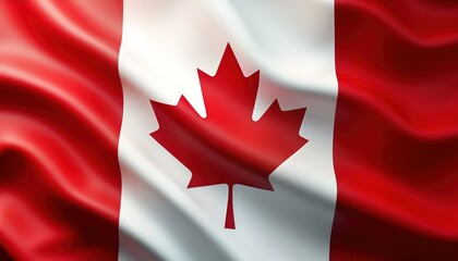 Obraz premium Canadian flag illustration waving. National symbol of Canada. Red, white colors. Maple leaf design. Isolated on white background. Represents Canadian patriotism, national pride. Perfect for political