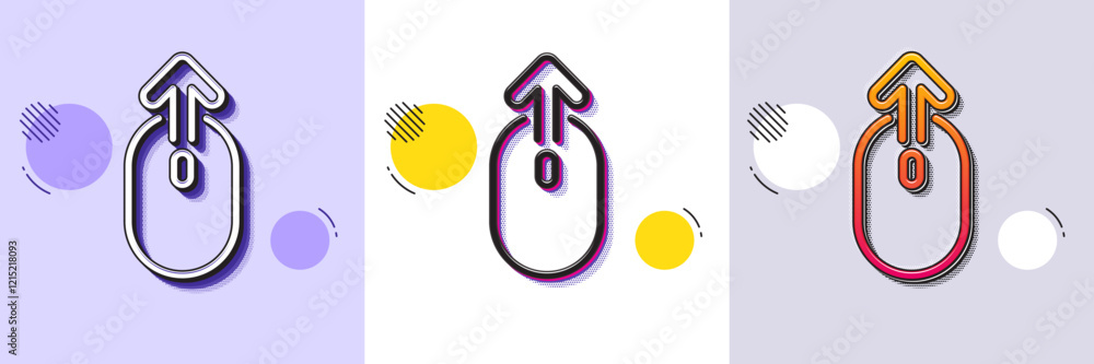Poster swipe up mouse line icon. halftone dotted pattern. gradient icon with grain shadow. scrolling arrow 