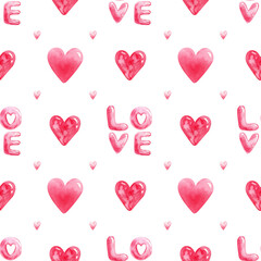 Pink pattern with hearts, seamless background. Romantic background, great for Valentine's Day, wedding, textile, wallpaper, banner - watercolor design