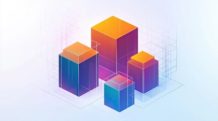 Isometric data blocks, network background, growth chart