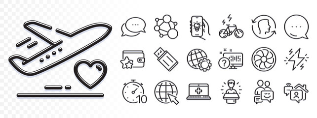 Face id, Brand ambassador and E-bike line icons for web app. Glare of light effect. Message icon. Pack of Online quiz, Electric app, Communication pictogram icons. Vector
