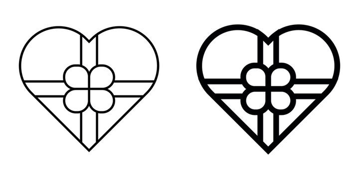 Gift icon in Heart shape. Gift icon. heart in ribben. Vocter iocns. 