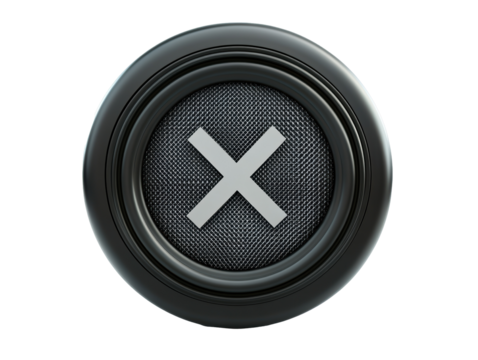 Isolated Black Round Speaker with X Symbol