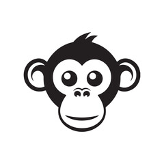 Minimalist Monkey Face Icon in Black and White