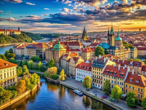 Prague Holesovice Vltavska Panorama: Modern Architecture & River Views