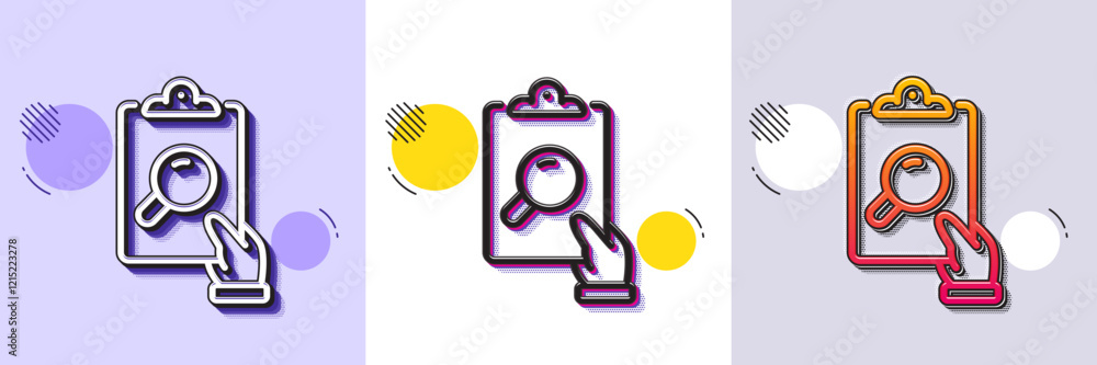Poster inspect line icon. halftone dotted pattern. gradient icon with grain shadow. clipboard research sign