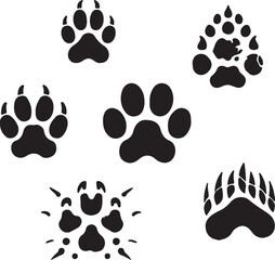 Animal tracks Silhouette. Footprints of swan, llama and donkey, cat. Owl, dog and mouse, dove and zebra paw prints isolated vector set.