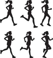 Run. Running women, vector set of isolated silhouettes White Background