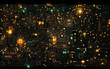 Obraz premium Circuit board with intricate glowing pathways and microchips